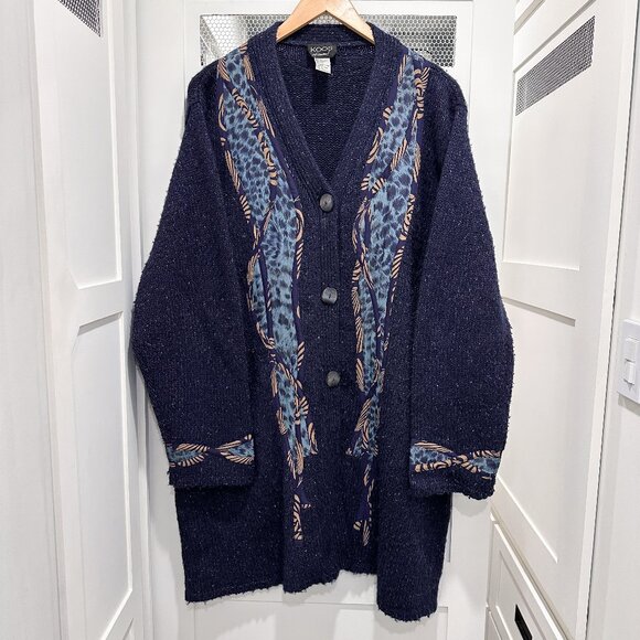 Vtg Koos Of Course Silk Cardigan 2XL Oversized Blue Wearable Art to Wear Jacket - Picture 2 of 12
